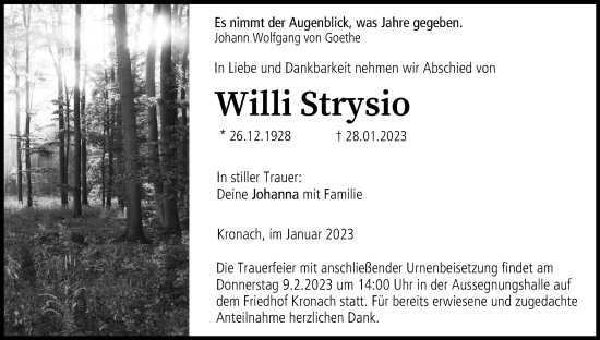 Anzeige von Willi Strysio von MGO