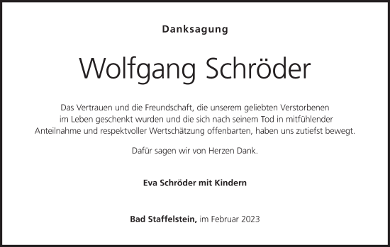 Anzeige von Wolfgang Schröder von MGO