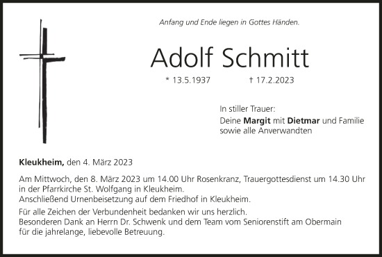 Anzeige von Adolf Schmitt von MGO