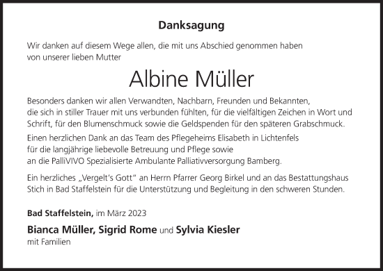 Anzeige von Albine Müller von MGO