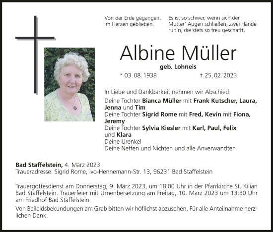 Anzeige von Albine Müller von MGO