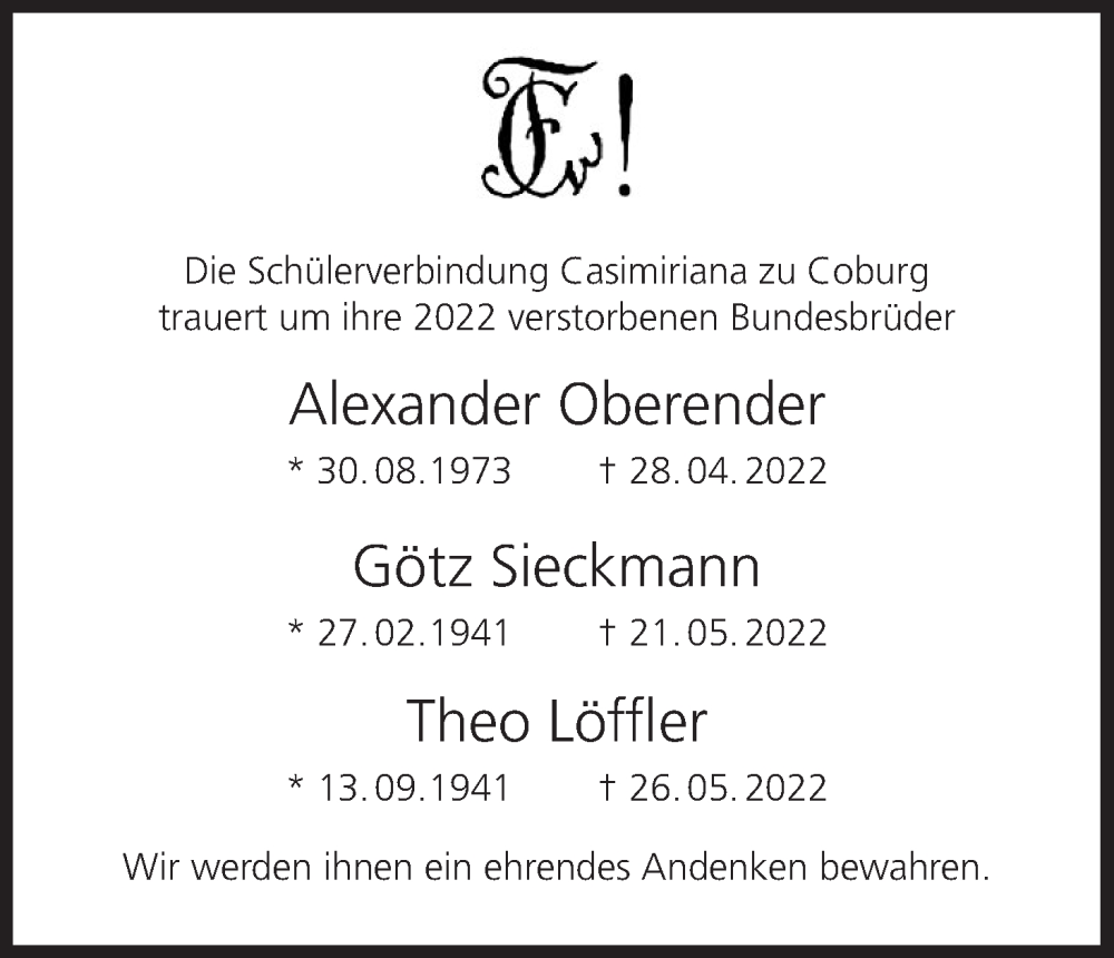  Traueranzeige für Alexander Oberender vom 11.03.2023 aus MGO