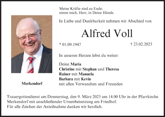 Anzeige von Alfred Voll von MGO