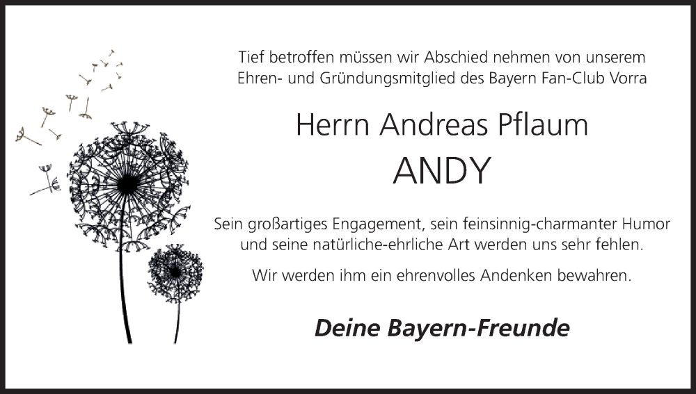  Traueranzeige für Andreas Pflaum vom 25.03.2023 aus MGO