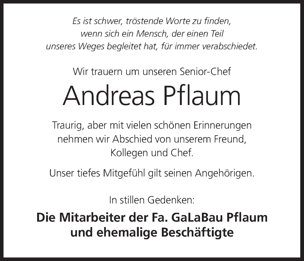  Traueranzeige für Andreas Pflaum vom 25.03.2023 aus MGO