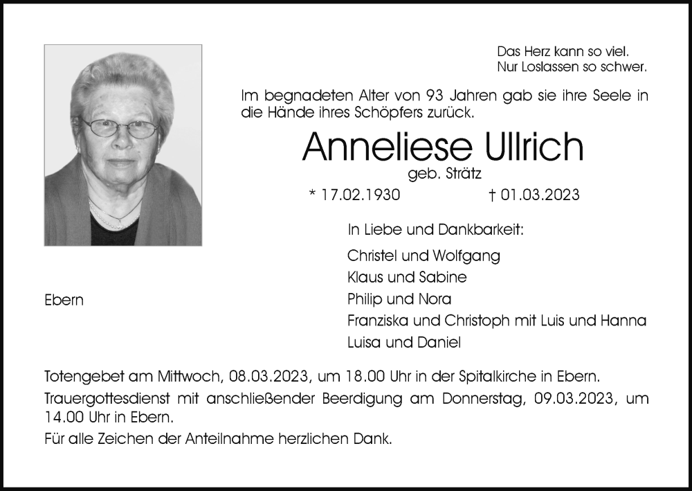  Traueranzeige für Anneliese Ullrich vom 04.03.2023 aus MGO