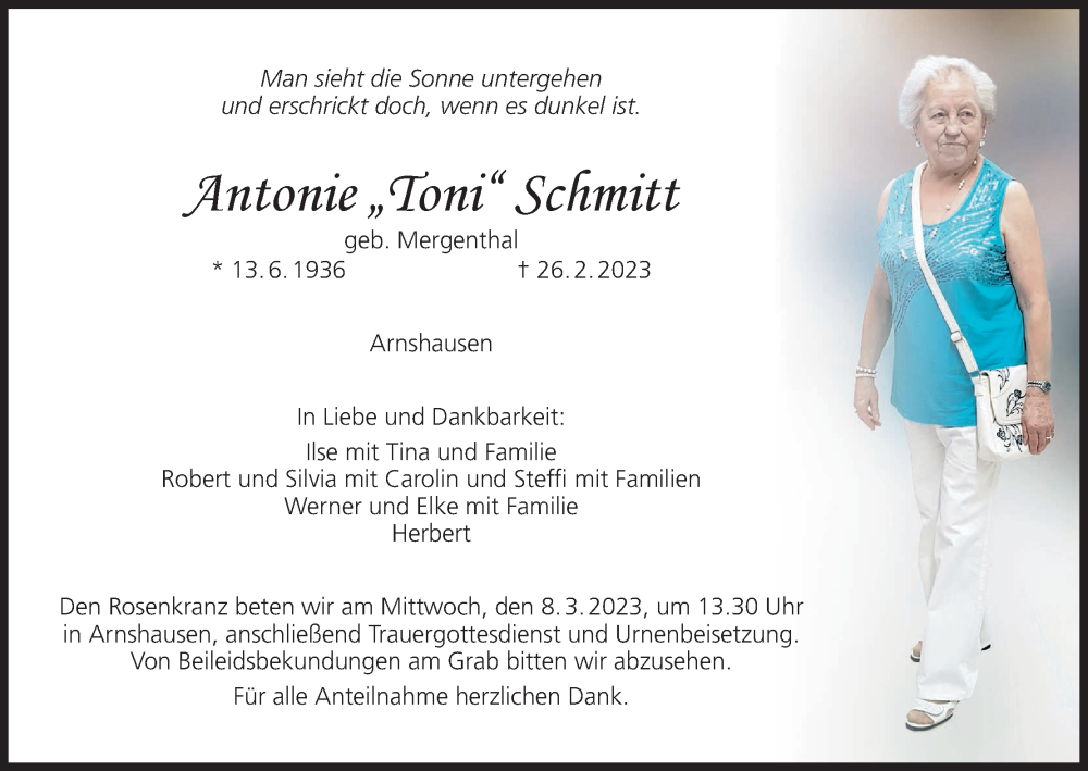  Traueranzeige für Antonie Schmitt vom 04.03.2023 aus MGO