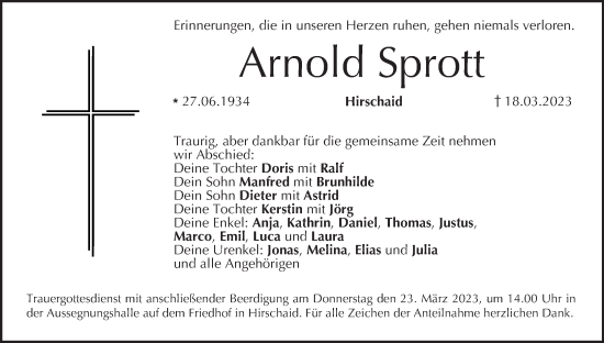 Anzeige von Arnold Sprott von MGO