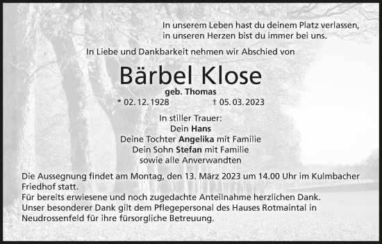 Anzeige von Bärbel Klose von MGO