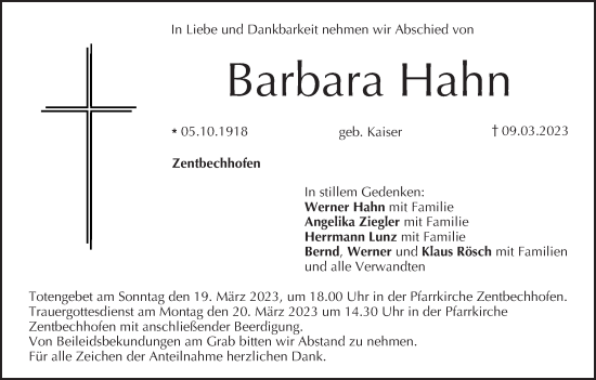 Anzeige von Barbara Hahn von MGO