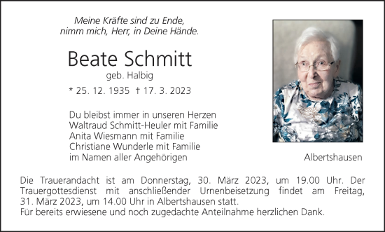 Anzeige von Beate Schmitt von MGO