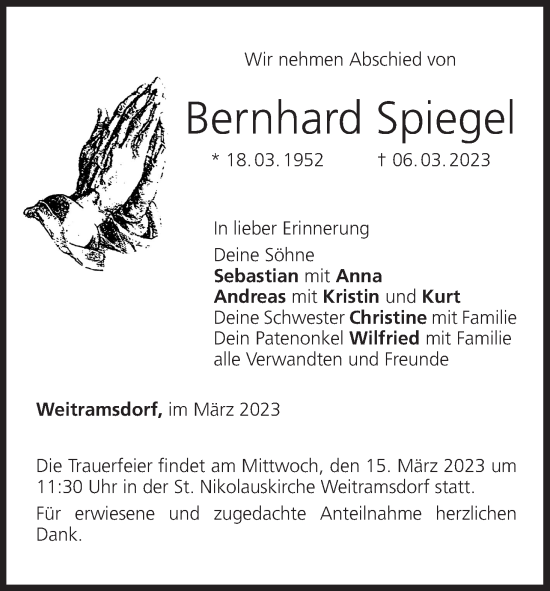 Anzeige von Bernhard Spiegel von MGO