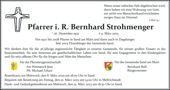 Anzeige von Bernhard Strohmenger von MGO