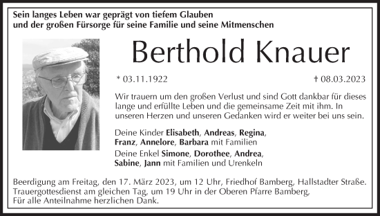 Anzeige von Berthold Knauer von MGO