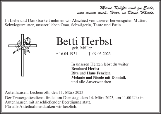 Anzeige von Betti Herbst von MGO