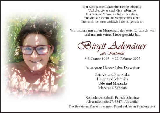 Anzeige von Birgit Adenäuer von MGO