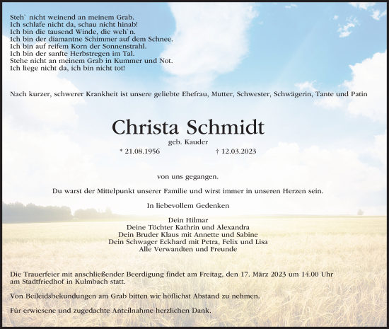 Anzeige von Christa Schmidt von MGO