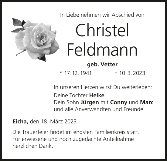 Anzeige von Christel Feldmann von MGO