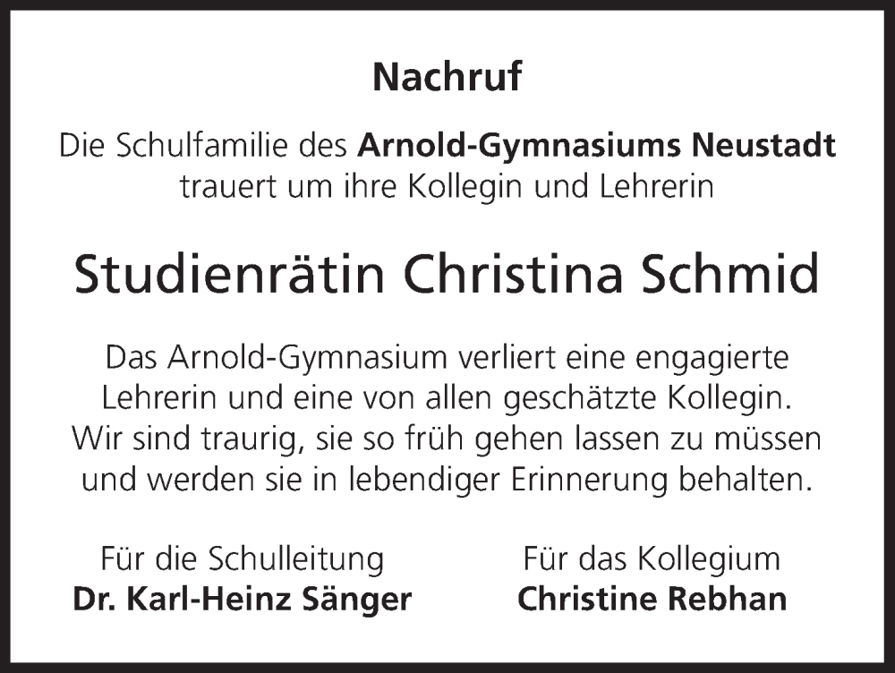  Traueranzeige für Christina Schmid vom 29.03.2023 aus MGO