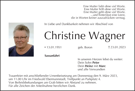 Anzeige von Christine Wagner von MGO