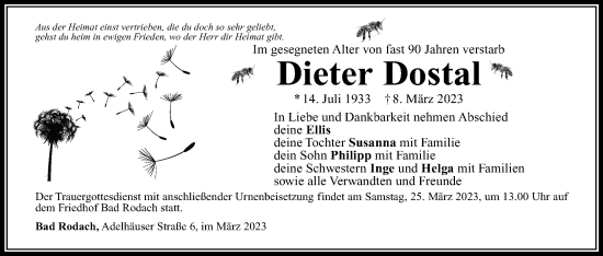 Anzeige von Dieter Dostal von MGO