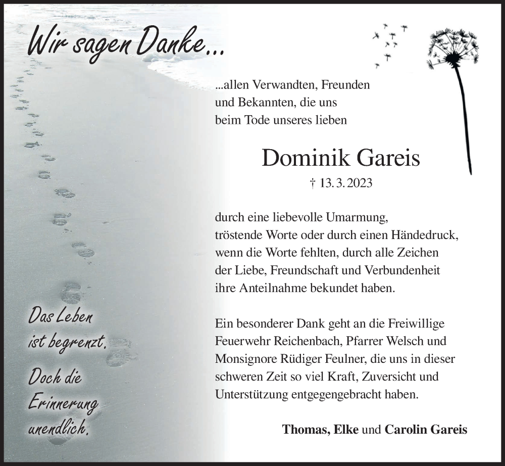  Traueranzeige für Dominik Gareis vom 25.03.2023 aus MGO