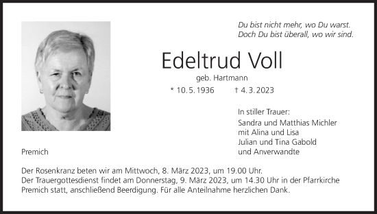 Anzeige von Edeltrud Voll von MGO
