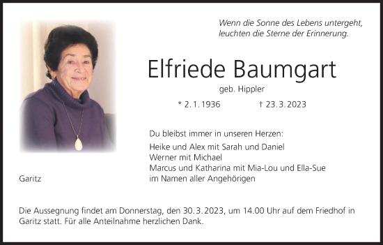 Anzeige von Elfriede Baumgart von MGO