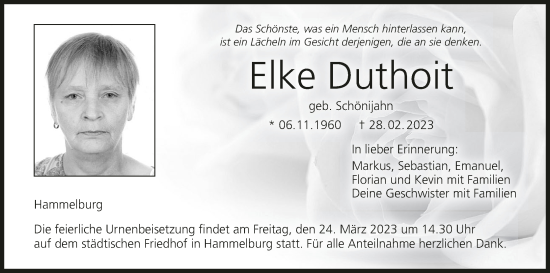 Anzeige von Elke Duthoit von MGO
