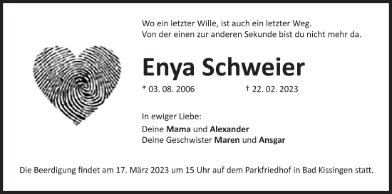 Anzeige von Enya Schweier von MGO