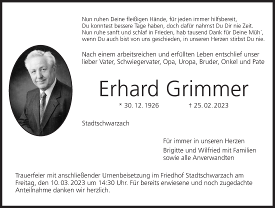 Anzeige von Erhard Grimmer von MGO
