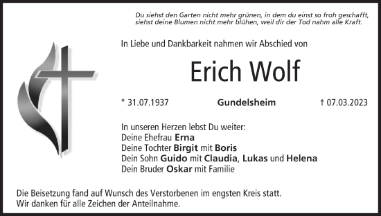 Anzeige von Erich Wolf von MGO
