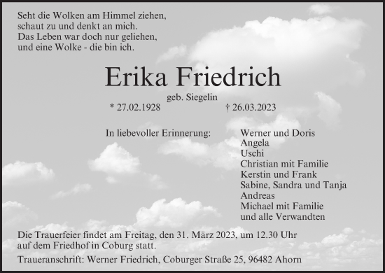 Anzeige von Erika Friedrich von MGO