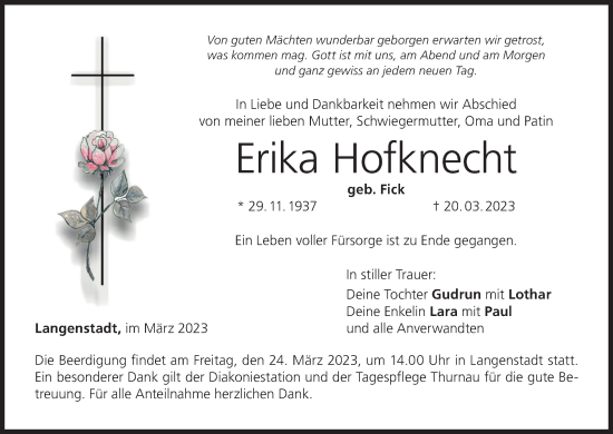 Anzeige von Erika Hofknecht von MGO