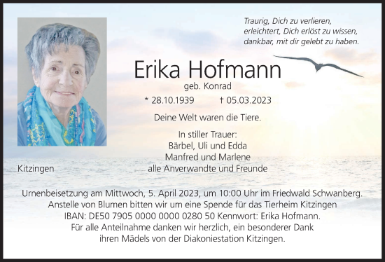 Anzeige von Erika Hofmann von MGO