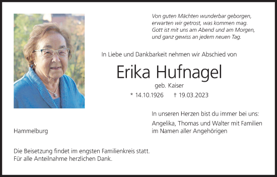 Anzeige von Erika Hufnagel von MGO