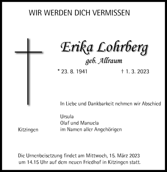 Anzeige von Erika Lohrberg von MGO