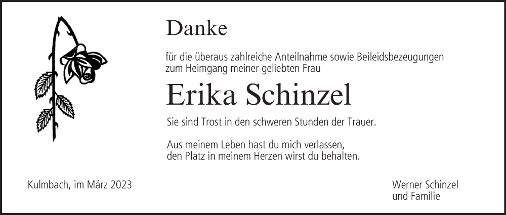  Traueranzeige für Erika Schinzel vom 28.03.2023 aus MGO