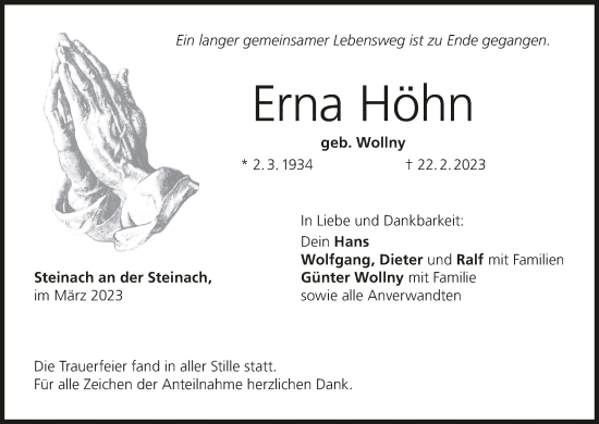 Anzeige von Erna Höhn von MGO