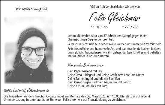 Anzeige von Felix Gleichmar von MGO