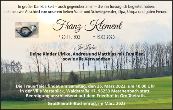 Anzeige von Franz Klement von MGO