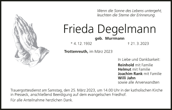 Anzeige von Frieda Degelmann von MGO