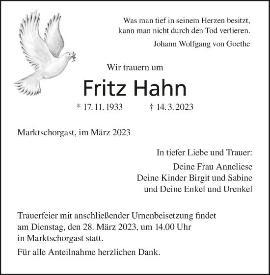 Anzeige von Fritz Hahn von MGO