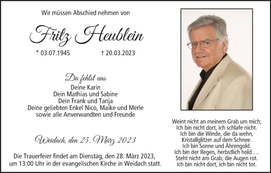 Anzeige von Fritz Heublein von MGO