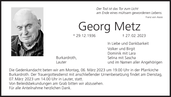 Anzeige von Georg Metz von MGO