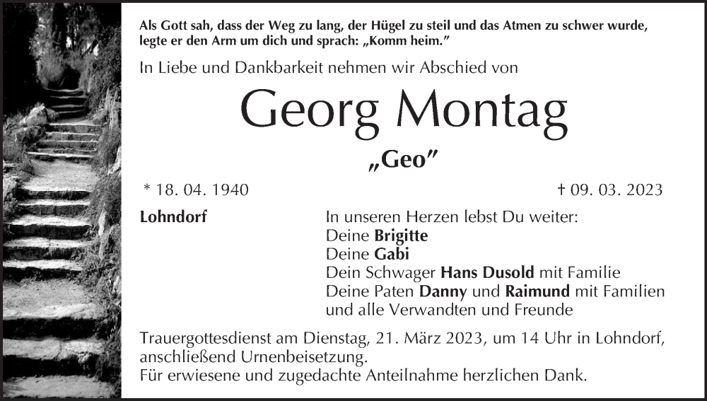  Traueranzeige für Georg Montag vom 18.03.2023 aus MGO