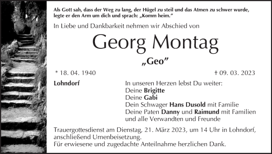 Anzeige von Georg Montag von MGO