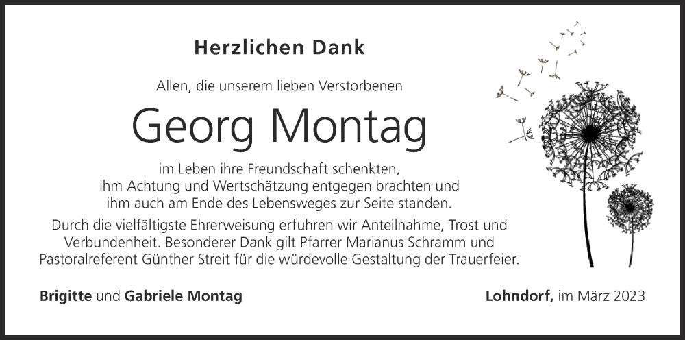  Traueranzeige für Georg Montag vom 25.03.2023 aus MGO