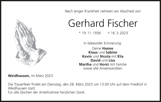 Anzeige von Gerhard Fischer von MGO