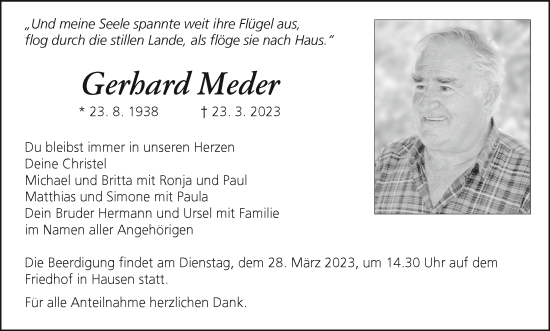 Anzeige von Gerhard Meder von MGO